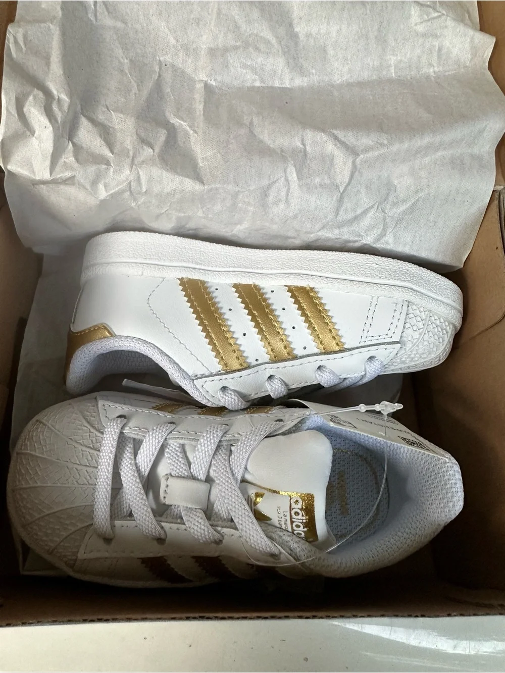 adidas Kids White Sneakers with Gold Stripes